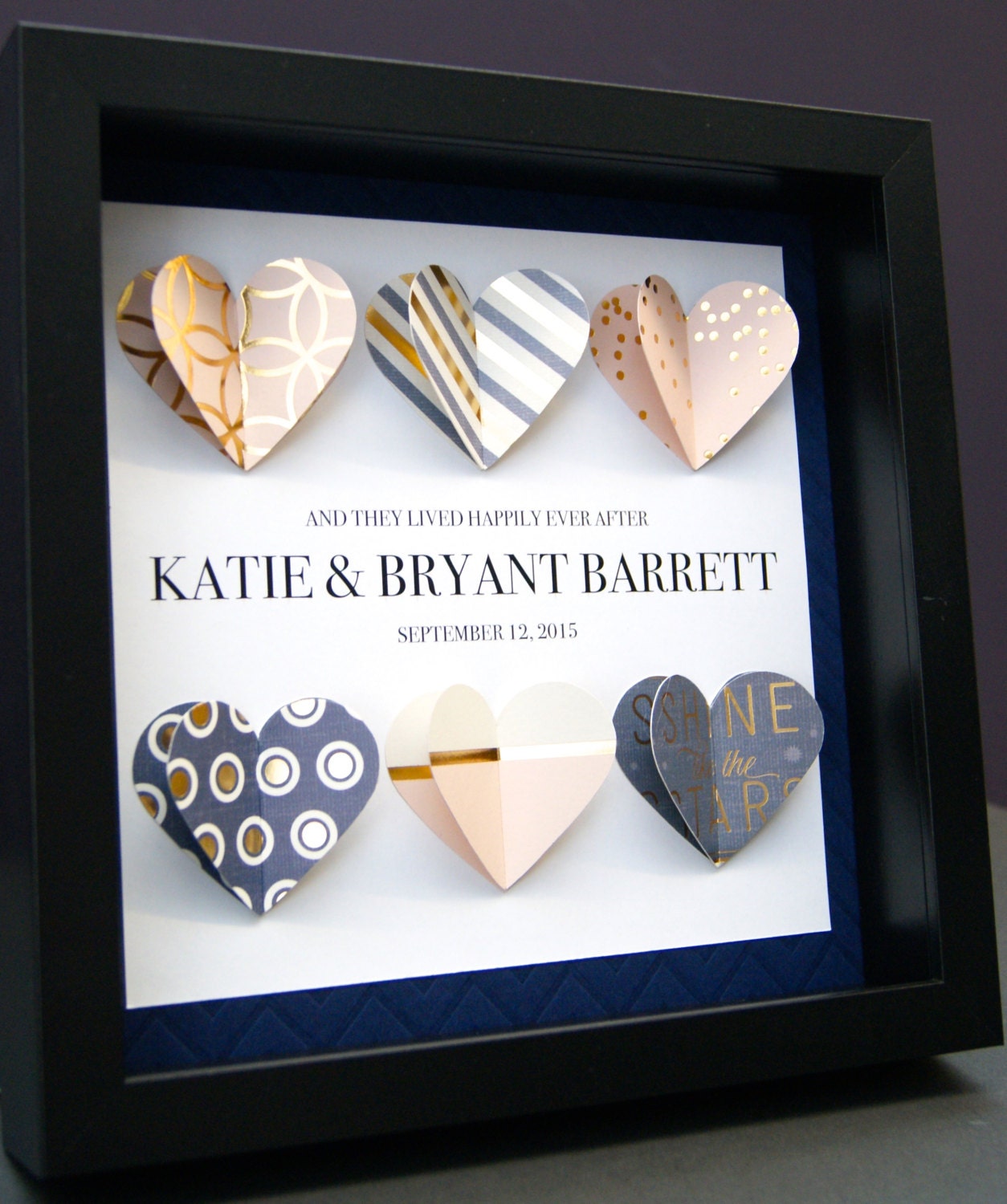 Personalized Wedding Heart Frame, Engagement, First Anniversary Gift, Paper Anniversary Gift, 3D Origami Hearts Shadowbox Frame Wall Art