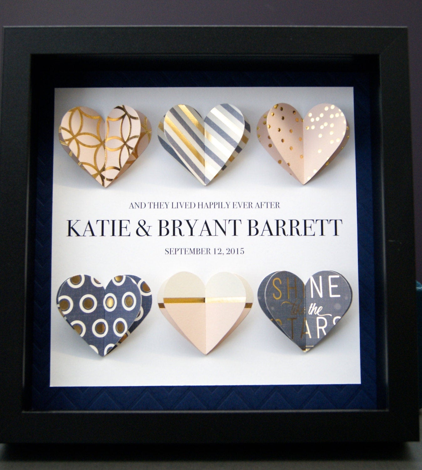 Personalized Wedding Heart Frame, Engagement, First Anniversary Gift, Paper Anniversary Gift, 3D Origami Hearts Shadowbox Frame Wall Art