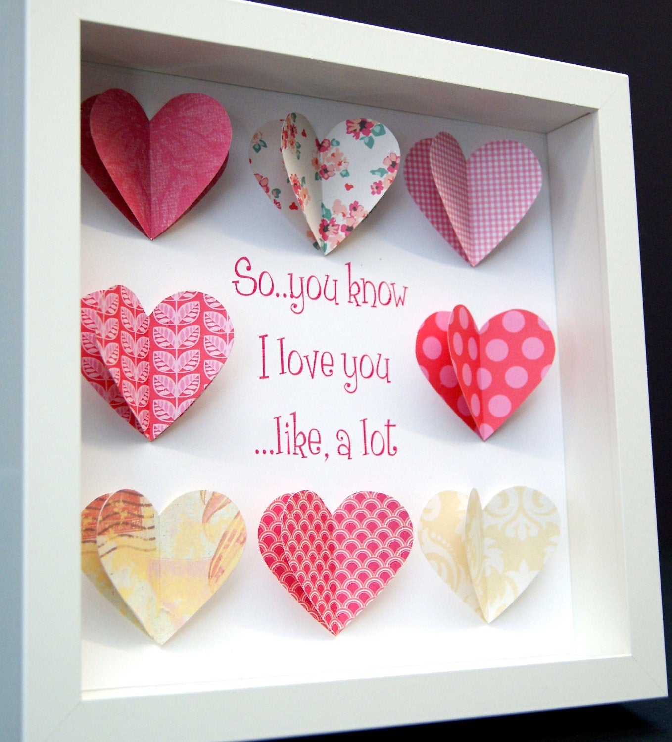 I Love you Valentine's Frame with Paper Hearts, Valentine's Day Gift, Wedding, First Anniversary, Paper Anniversary Gift, Custom Wall Art